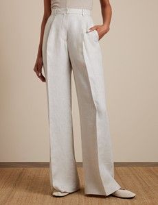 Stone Pleated Wide Leg Linen Trousers