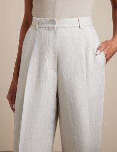 Stone Pleated Wide Leg Linen Trousers