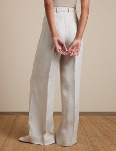 Stone Pleated Wide Leg Linen Trousers
