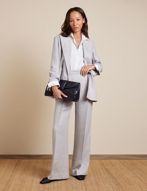 Relaxed Light Grey Twill Linen Blazer