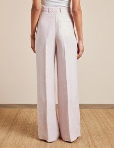 Pink Pleated Wide Leg Linen Trousers