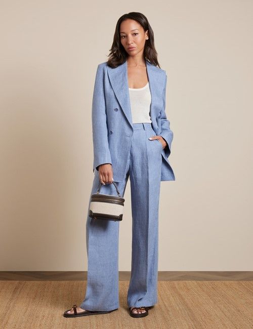Relaxed Blue Twill Linen Blazer