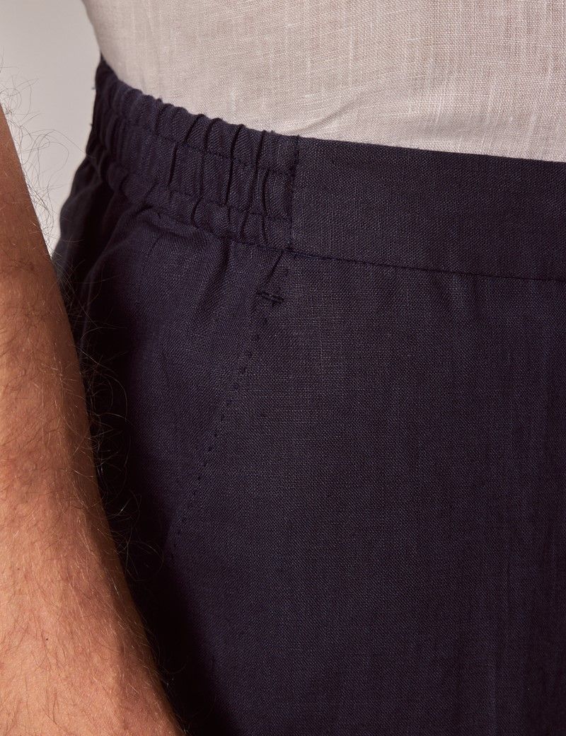 Mens Navy Linen Drawstring Pants Hawes And Curtis