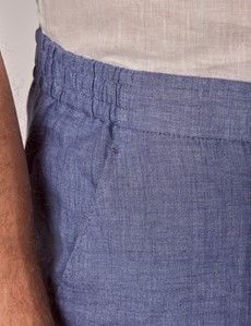 Mid Blue Linen Drawstring Pants-preview1