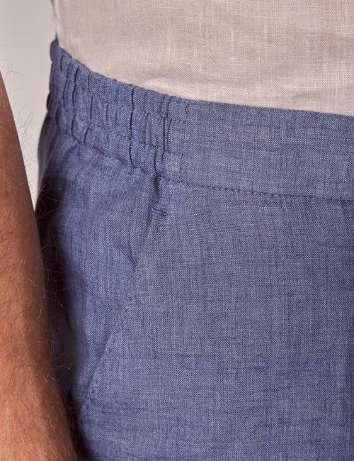 Mid Blue Linen Drawstring Pants-preview