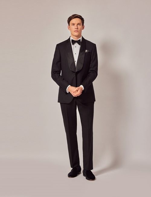Black Wool Slim Fit Dinner Suit Hemmed Trousers