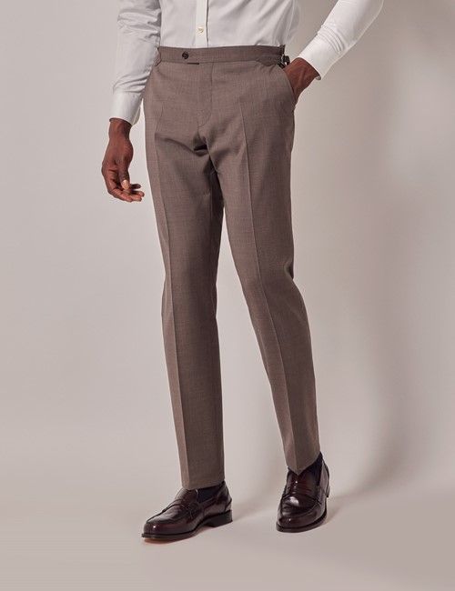 Brown Italian Natural Stretch Wool Slim Fit Suit Pants