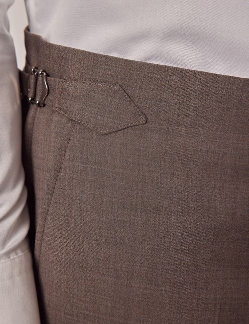 Brown Italian Natural Stretch Wool Slim Fit Suit Pants-preview