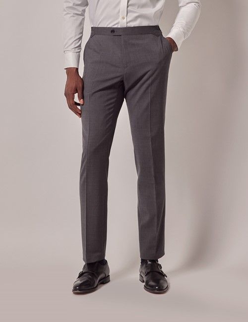 Dark Grey Italian Natural Stretch Wool Slim Fit Suit Pants