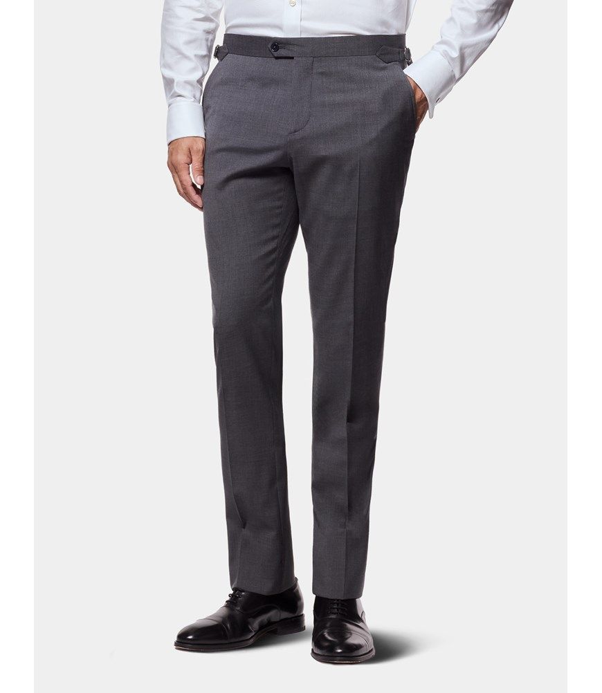 Men's Dark Grey Stretch Wool Slim Suit Pants| Hawes and Curtis