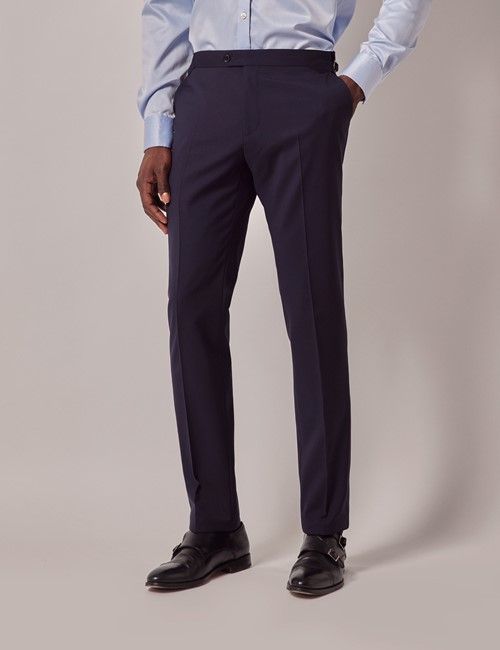 Navy Italian Natural Stretch Wool Slim Fit Suit Pants