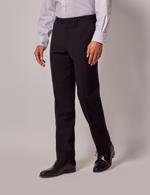 Black Herringbone Slim Suit Pants