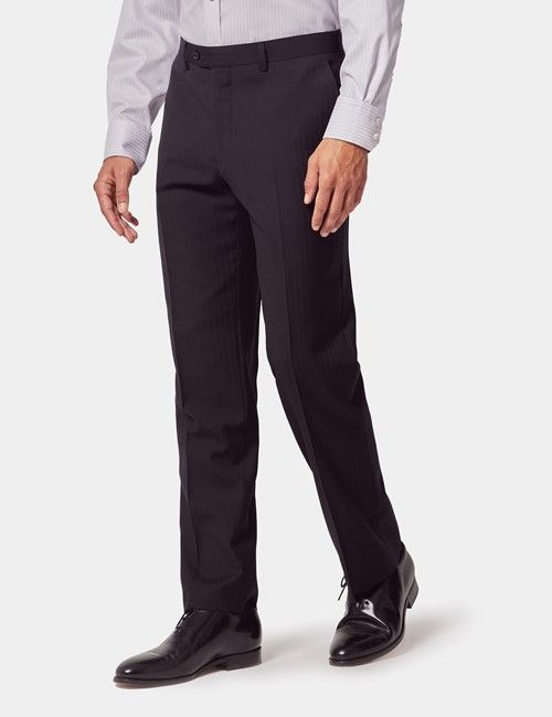 Slim Fit Black Herringbone Suit Pants 