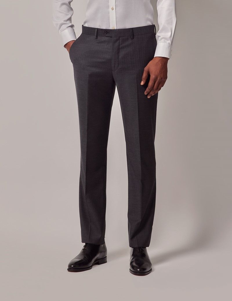 Men's Charcoal Herringbone Slim Suit Trousers | Hawes and Curtis