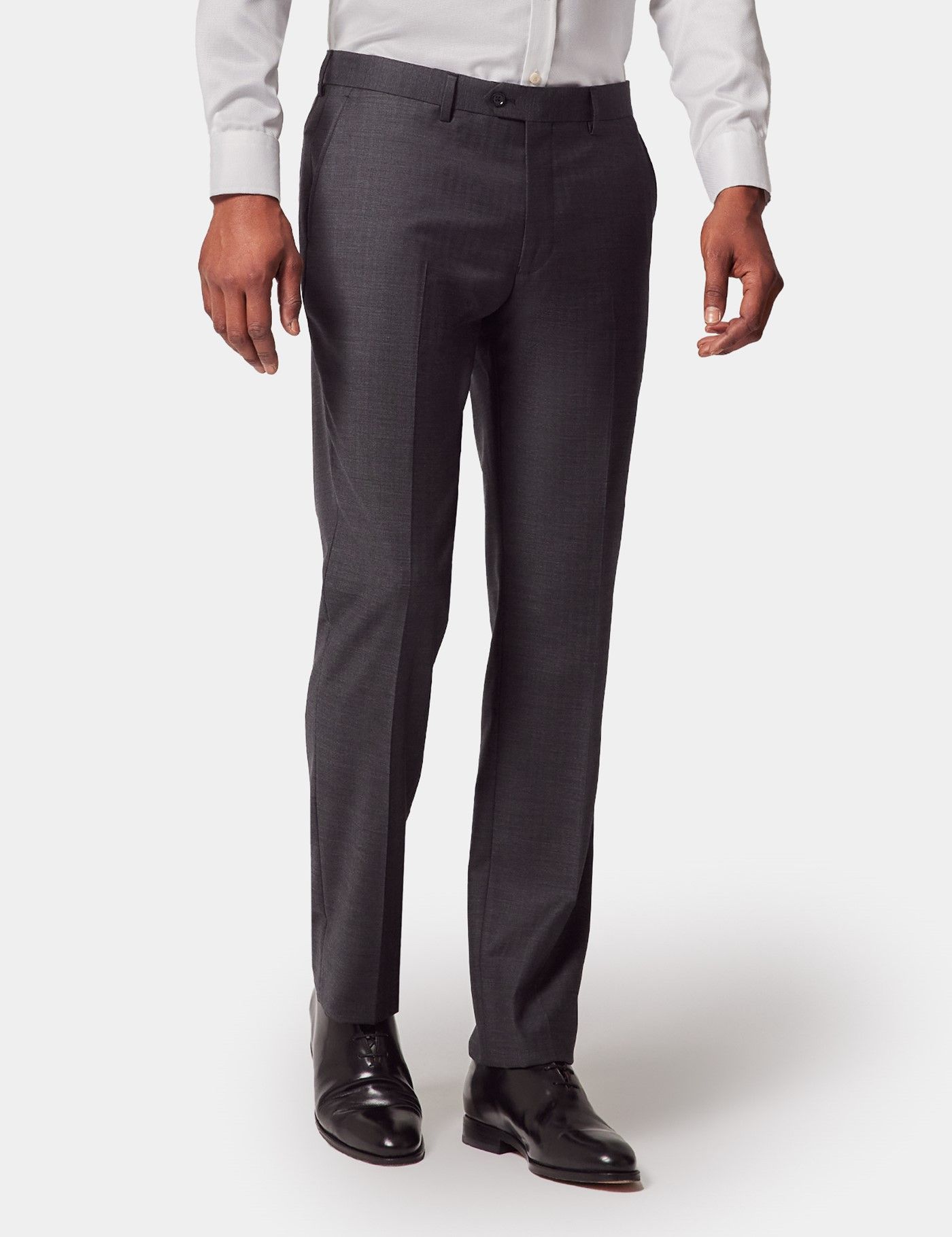 Men's Charcoal Herringbone Slim Suit Pants | Hawes and Curtis