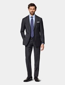 Slim Fit Charcoal Herringbone Suit Trousers
