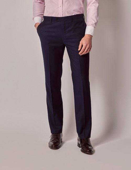 Navy Herringbone Slim Suit Pants