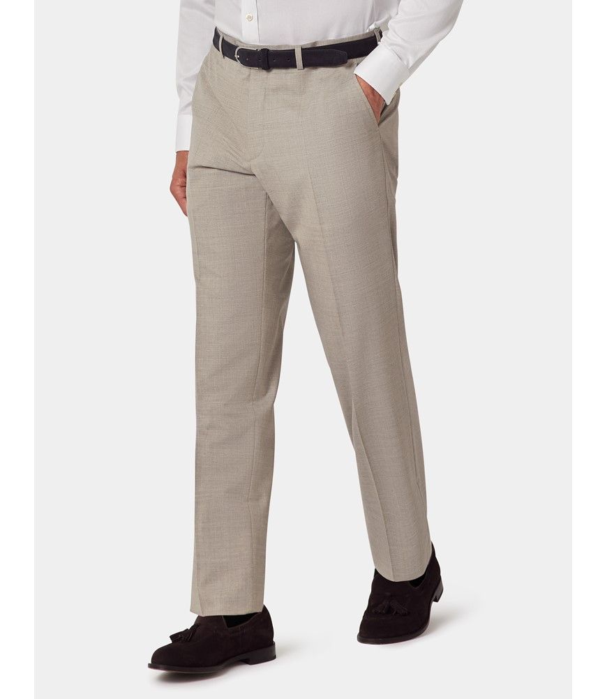 Men's Greige Italian Wool Tailored Fit Suit Pants - 1913