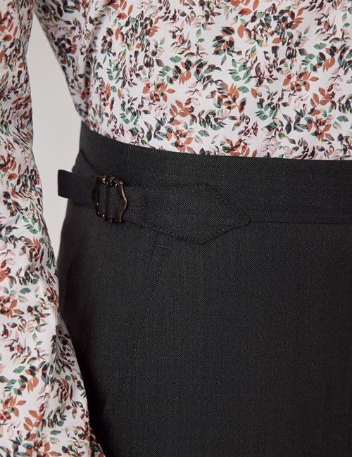 Olive Crepe Italian Wool Slim Fit Suit Pants With Side Adjusters - 1913 Collection-preview