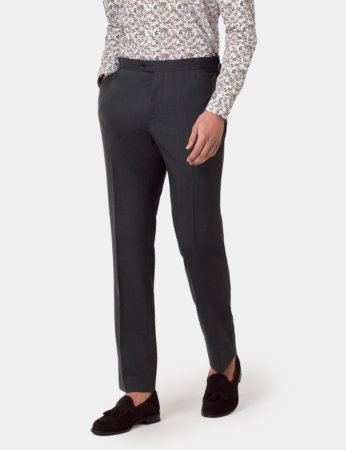 Men's Olive Crepe Slim Suit Pants With Side Adjusters - 1913