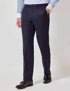 Navy Chalk Stripe Flannel Italian Tailored Suit Pants - 1913 Collection