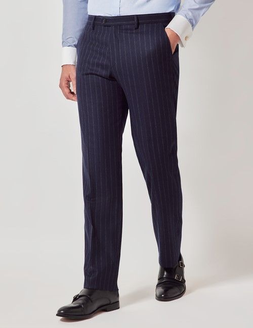 Navy Chalk Stripe Flannel Italian Tailored Suit Pants - 1913 Collection
