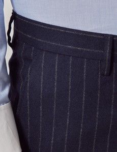 Navy Chalk Stripe Flannel Italian Tailored Suit Pants - 1913 Collection-preview1