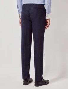 Navy Chalk Stripe Flannel Italian Tailored Suit Pants - 1913 Collection-preview2