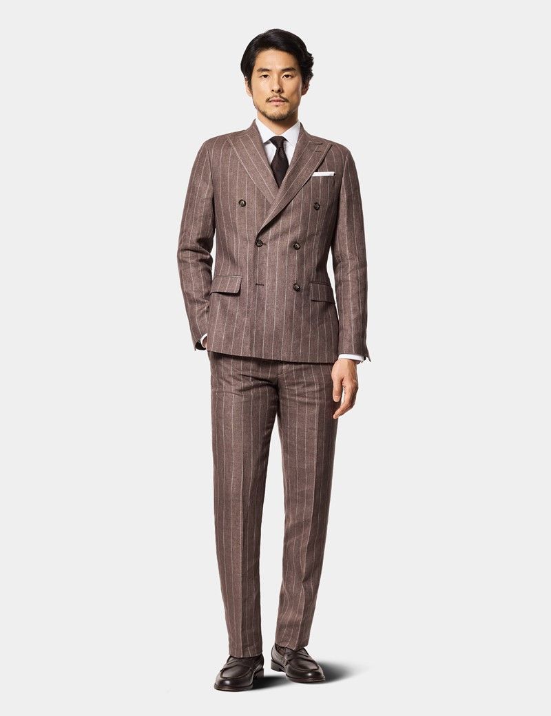 Tailored Fit Dark Brown Stripe 1913 Linen Suit Trousers With Side Adjusters thumbnail 5