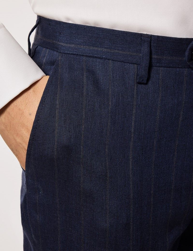 Tailored Fit Blue Stripe 1913 Linen Suit Trousers thumbnail 3