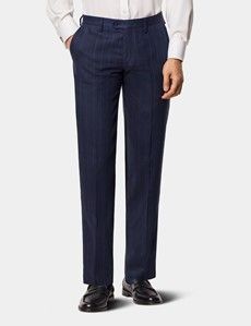 Tailored Fit Blue Stripe 1913 Linen Suit Trousers