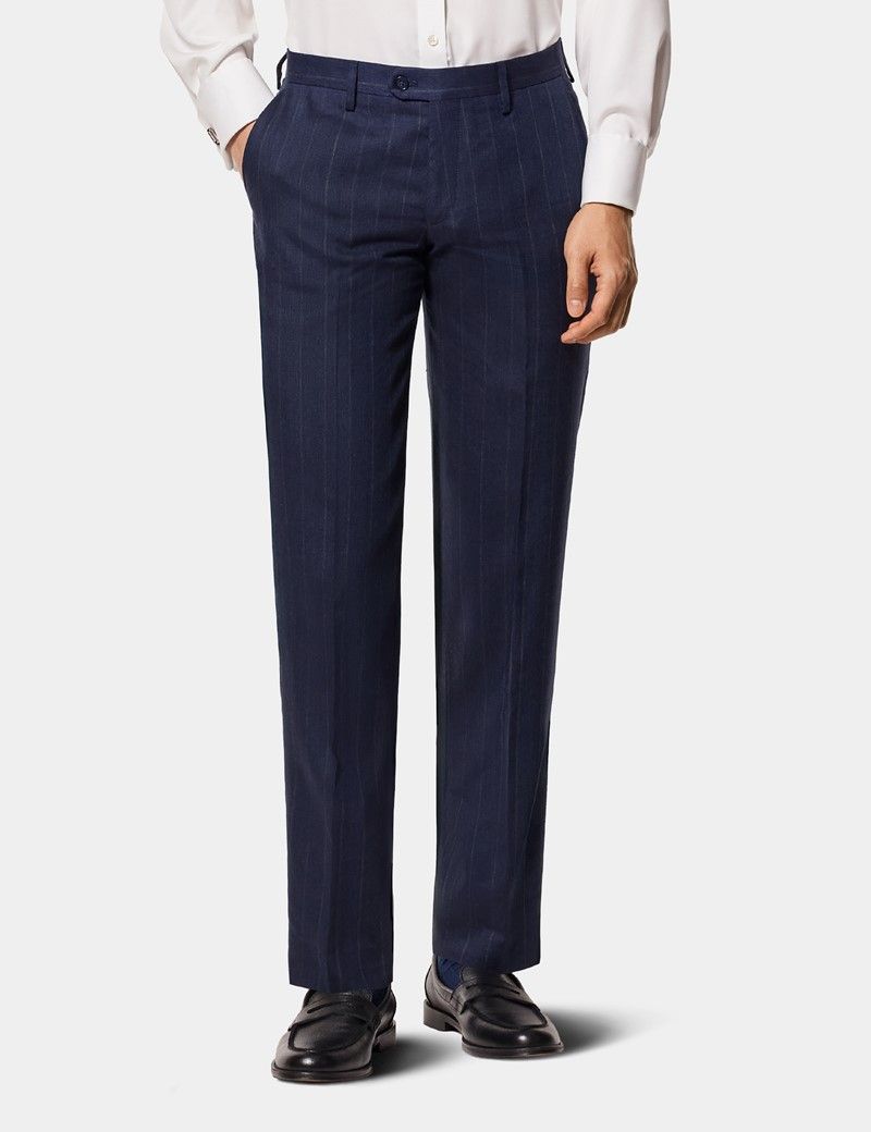 Tailored Fit Blue Stripe 1913 Linen Suit Trousers thumbnail 2