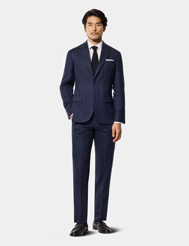 Tailored Fit Blue Stripe 1913 Linen Suit Trousers thumbnail 4