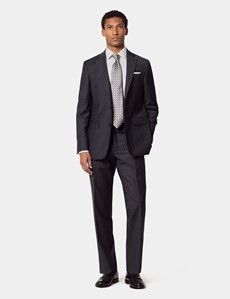 Tailored Fit Charcoal Chalk Stripe Suit Trousers