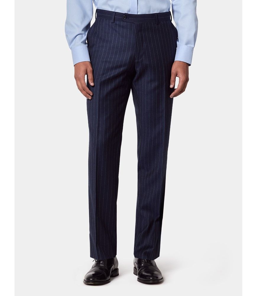 Men's Tailored Fit Navy Chalk Stripe Suit Pants| Hawes and Curtis