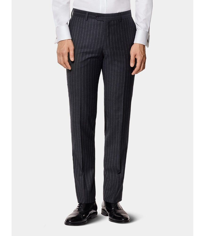 Men's Charcoal Chalk Stripe Slim Fit Suit Pants| Hawes & Curtis