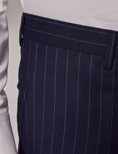 Navy Chalk Stripe Wool Slim Fit Suit Trousers-preview