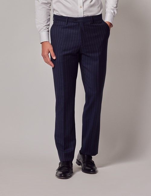 Navy Chalk Stripe Wool Slim Fit Suit Trousers