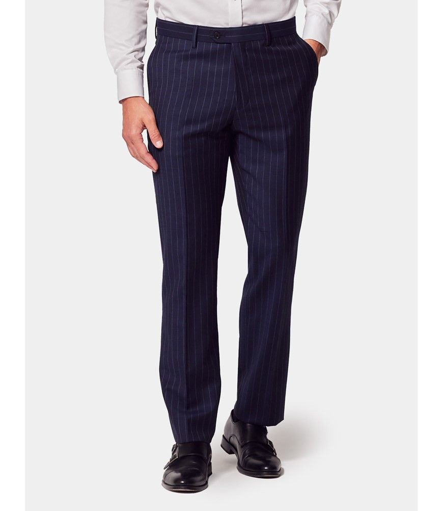 スーツ SEEALL: EASY PANTS NAVY STRIPE Men's Navy Chalk Stripe Slim Fit Suit Pants