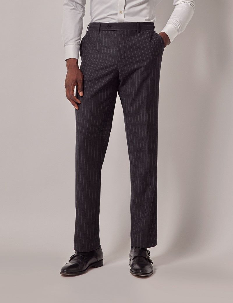 Men s Charcoal Chalk Stripe Classic Suit Pants Hawes Curtis