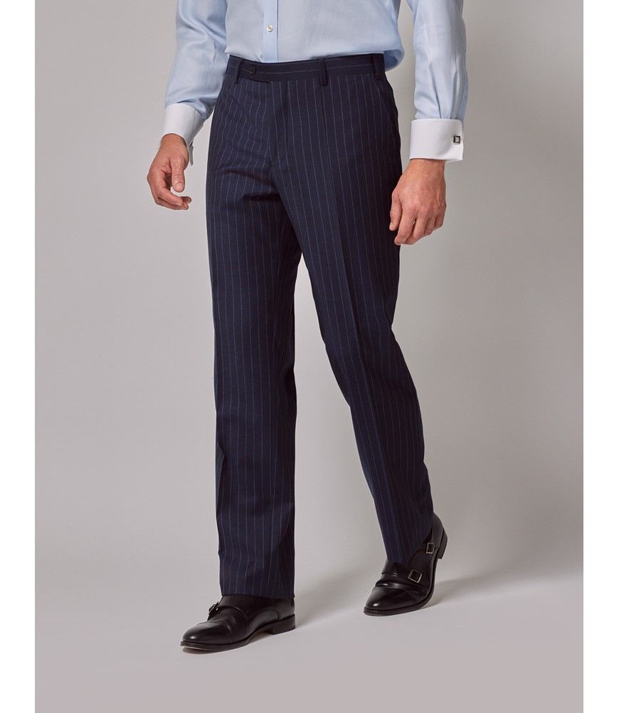 Men s Navy Chalk Stripe Classic Fit Suit Trousers Hawes Curtis