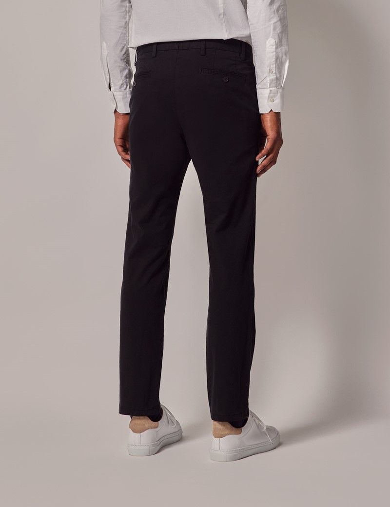 Men's Black Garment Dyed Cotton Stretch Chinos | Hawes and Curtis