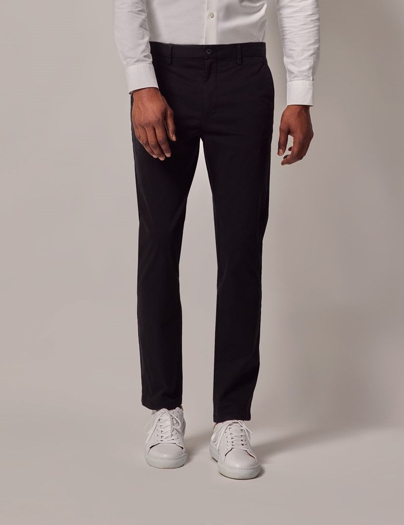 Men's Black Garment Dyed Cotton Stretch Chinos | Hawes and Curtis