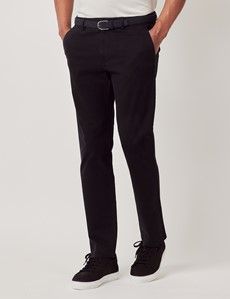 Black Garment Dyed Cotton Stretch Slim Fit Chinos-preview1