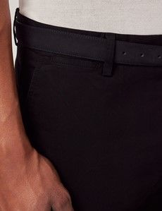 Black Garment Dyed Cotton Stretch Slim Fit Chinos-preview2