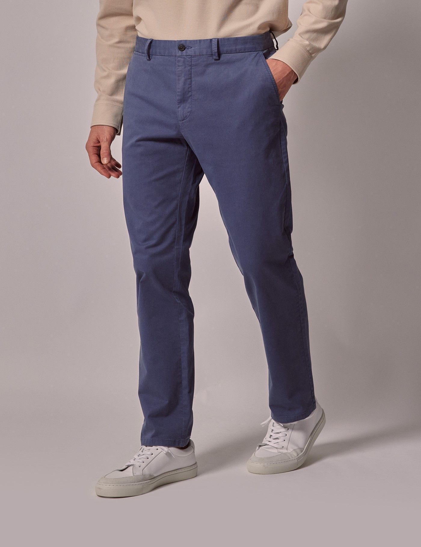 Men's Airforce Blue Garment Dyed Cotton Stretch Chinos | Hawes and Curtis