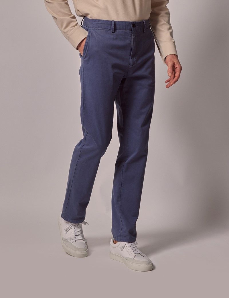 Men's Airforce Blue Garment Dyed Cotton Stretch Chinos | Hawes and Curtis