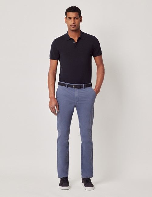Airforce Blue Garment Dyed Cotton Stretch  Slim Fit Chinos
