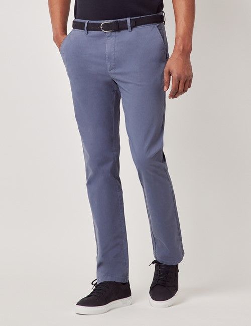 Airforce Blue Garment Dyed Cotton Stretch  Slim Fit Chinos-preview