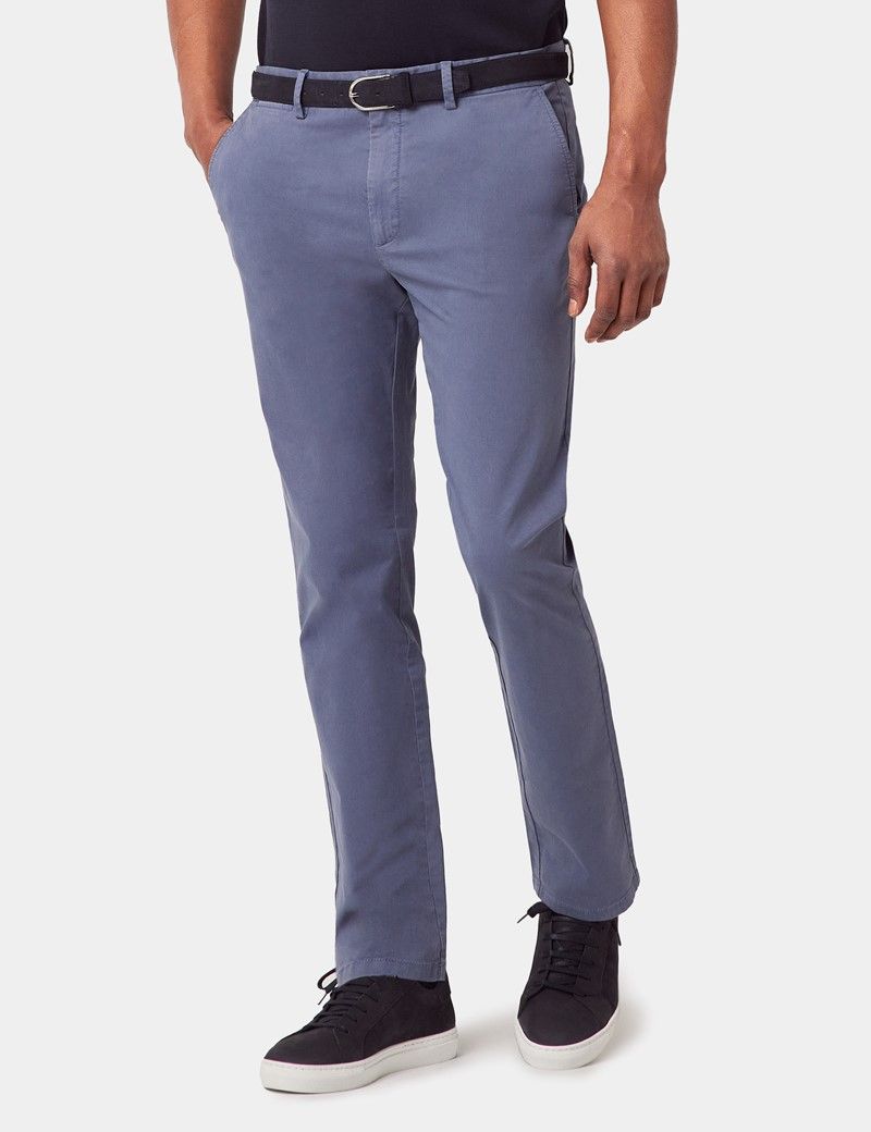 Slim Fit Airforce Blue Garment-Dyed Chinos